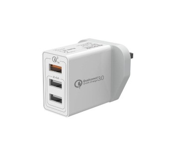 Promate Kraft-QC-UK 30W Quick Charge QC 3.0 Wall Charger With 3 USB Ports, White in KSA