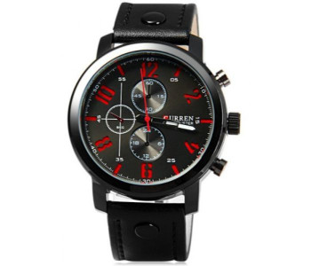 Curren 8192 Quartz Watch With Leather Band For Men Black in KSA