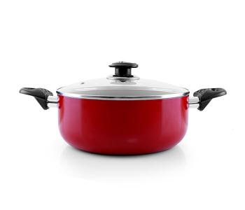 Express Delivery - Royalford RF6438 20 cm Non Stick Ceramic Casserole with Glass Lid - Red - ID 1502