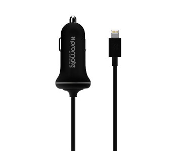 Promate PROCHARGELT Car Charger With Lightning Connector For IPad, IPhone, And IPod - Black in KSA