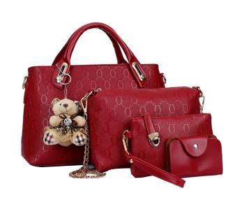 4 Pieces PU Leather Luxury Top-handle Composite Bags Set For Women JA060- Red in UAE