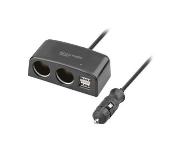 Promate CMS-5 2 Way Multi Socket Car DC Outlet Splitter With Dual USB Ports, Black in KSA