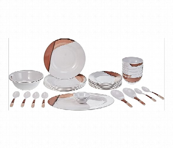 Express Delivery - Royalford Rf6972 35 Pieces Melamine Ware Dinner Set White And Black - ID 26758