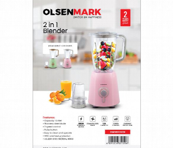 Express Delivery - Olsenmark Omsb2361 1.5 Litre 2 In 1 Plastic Blender Black And White - ID 47860