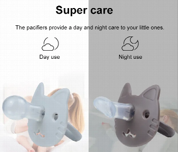 Express Delivery - Cute Cat Shape Baby Food Grade Silicone Pacifier Soft Bpa Free Design Light Grey And Ash Purple - ID 7156172