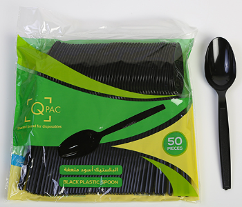 Express Delivery - Q PAC PLASTIC SPOON BLACK 50 PCS ONE PACK - ID 140191