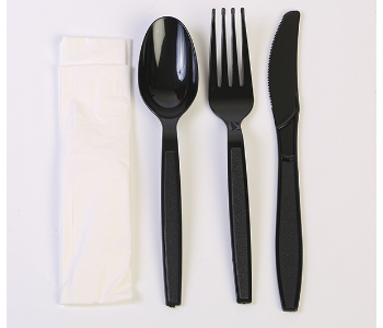 Express Delivery - Q Pac Plastic Cutlery Set  Black  1 X 25 Pcs - ID 140301