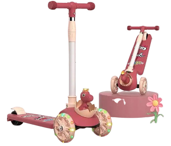 Express Delivery - Masaar T002  2 in 1 Foldable Childrens 3 Wheel Scooter with LED Wheel Pink - ID 141041