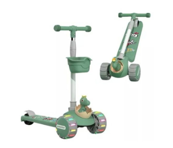 Express Delivery - Masaar T002  2 in 1 Foldable Childrens 3 Wheel Scooter with LED Wheel Green - ID 141042