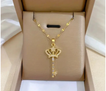 Express Delivery - Queen Crown Key shaped Pendant Necklace Shiny Zircon Decoration - ID 141570