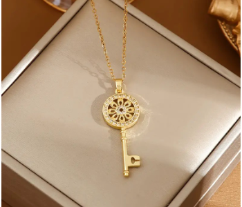 Express Delivery - Exquisite Key Flower Pendant Necklace Fashion Versatile Golden Stainless Steel Bamboo Chain Jewelry - ID 141574