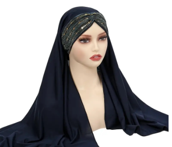 Express Delivery - Elegant Sequin Hijab Turban Instant Full Coverage Shawl for Women - ID 141655