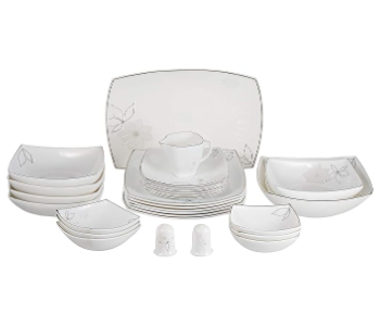 Express Delivery - RoyalFord 29 Pcs Daisy hard Square Dinner Set  RF8614 white - ID 141828