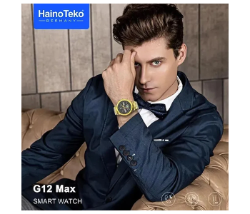 Express Delivery - Haino Teko Germany G12 Max Smartwatch With Sunglass and 2 Straps Gold - ID 141919