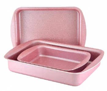 Express Delivery - Avci Home Maker G RET3 PN. Granitec 3 Pieces Rectangular Tray Set Pink - ID 66246