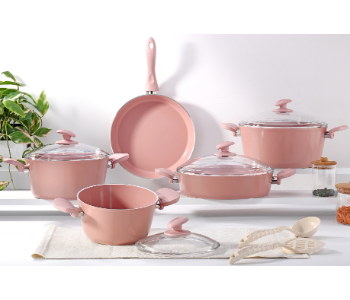 Express Delivery - Avci Home Maker Serenity 11 Pieces Pink Ceramic Coating Cookware Set - ID 7142146