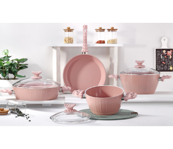 Express Delivery - Avci Home Maker Farah 7 Pieces Pink Ceramic Coating Cookware Set - ID 7142148