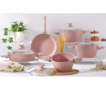 Express Delivery - Avci Home Maker Farah 9 Pieces Pink Ceramic Coating Cookware Set - ID 7142151