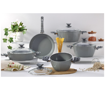 Express Delivery - Avci Home Maker Farah 9 Pieces Gray Ceramic Coating Cookware Set - ID 7142152