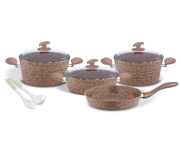 Express Delivery - Avci Home Maker Granitec Light Brown 9 Pieces Cookware Set with Spoons - ID 7142187