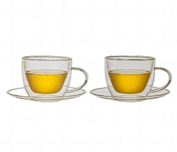 Express Delivery - Avci Home Maker ADW12018H Borosilicate Double Wall Glass Cup 180ml 2 Pieces Plus Saucers - ID 7142271