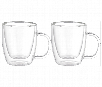 Express Delivery - Avci Home Maker ADW5727 Borosilicate Double Wall Glass Cup with Handle 270ml 2 Piece Set - ID 7142283