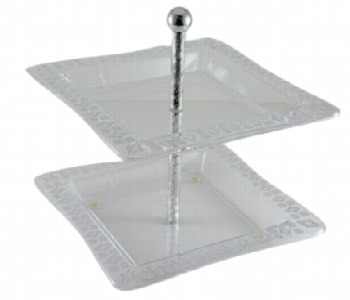 Express Delivery - Avci Home Maker HE ST 85 SS Glitter 2 Tier Serving Tray Shiny Silver - ID 7142673