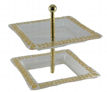 Express Delivery - Avci Home Maker HE ST 85 SD Glitter 2 Tier Serving Tray Shiny Gold K - ID 7142674