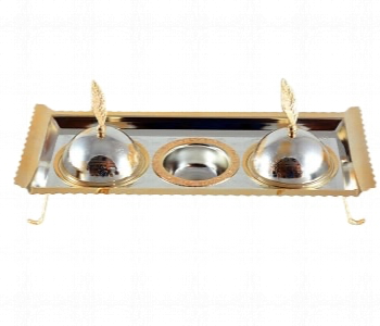 Express Delivery - Avci Home Maker C T105101 4 Pieces Bowls Set with Footed Tray Silver Gold - ID 7142692