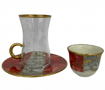 Express Delivery - Avci Home Maker AY MRD 42 Mermer Red 42361 18 Pieces Tea and Mirra Set - ID 7142723