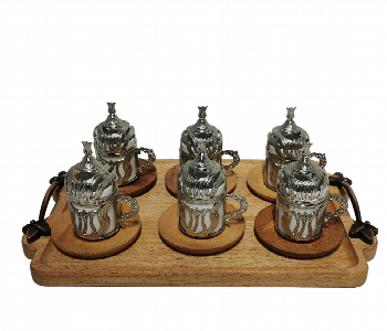 Express Delivery - Avci Home Maker MX VDA 74 3 Coffee Set with Wood Tray Silver Gold - ID 7142795