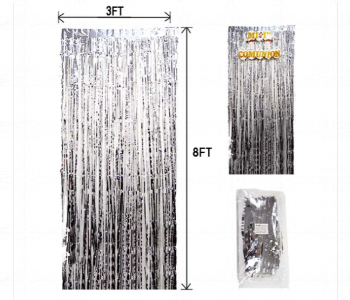 Express Delivery - Mira Decor M D FC 16 Foil Curtains Metallic Foil Fringe Curtain Silver SLR - ID 7143042