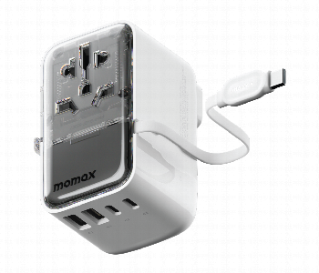 Express Delivery - MOMAX 1 WORLD FLOW 35W 4 PORT WITH BUILT IN USB C CABLE TRAVEL ADAPTOR WHITE - ID 7143143