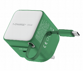 Express Delivery - MOMAX 1 CHARGE 35W GAN 1 PORT CHARGER WITH BUILT IN USB C CABLE GREEN - ID 7143152