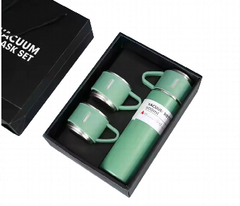 Express Delivery - Stainless Steel 500ML Vacuum Flask Set with 3 Steel Cups 12 Hour Heat Storage Green Color 3 Sets - ID 7143623