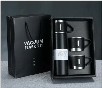 Express Delivery - Stainless Steel 500ML Vacuum Flask Set with 3 Steel Cups 12 Hour Heat Storage Black Color 3 Sets - ID 7143664