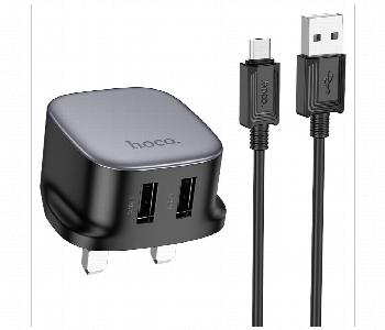 Express Delivery - Hoco Wall Charger UK CS31B Dual USB A with Cable - ID 7144109