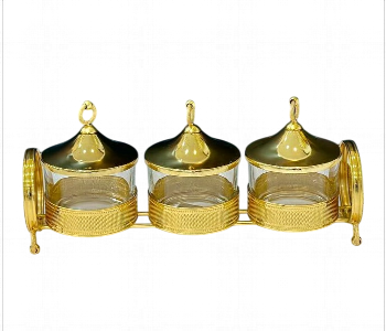 Express Delivery - Metal Candy Box with 3 Bowls Golden AQ1018G - ID 7144483