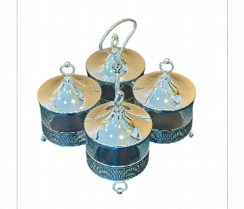 Express Delivery - Metal Candy Box with 4 Bowls Silver AQ1019S - ID 7144486