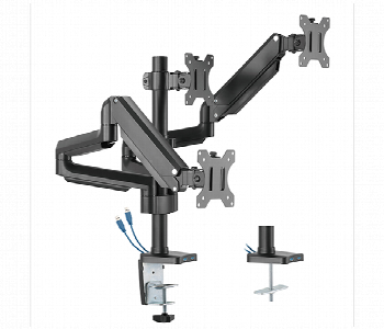 Express Delivery - Triple Monitor Pole Mounted Gas Spring Arm SKILL TECH SH 26 C036U 17 to 27 Inch 3 x 7KG With USB Ports - ID 7144535