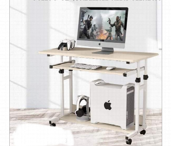 Express Delivery - Wooden Computer Table Height Adjustable Metal Frame 80x40 cm top Beige - ID 7144625