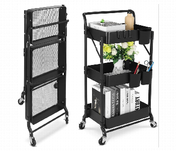 Express Delivery - 3 Layer Folding kitchen Trolley Metal Black - ID 7144661