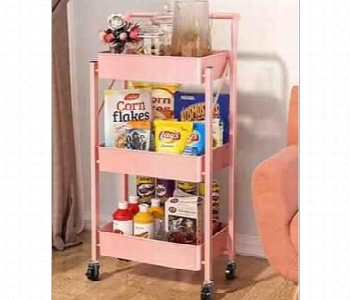 Express Delivery - 3 Layer Folding kitchen Trolley Metal Pink - ID 7144664