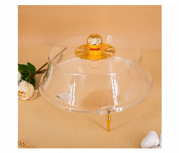 Express Delivery - Acrylic Round Serving Tray with Cover Golden Medium AC043 MG - ID 7144685