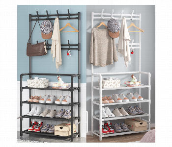 Express Delivery - Metal Shoes Rack Stand with Clothes Hanger Black - ID 7144740