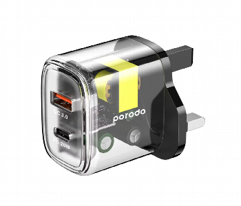 Porodo Dual Transparent Charger 18W Uk  Black Front View - ID 7148231