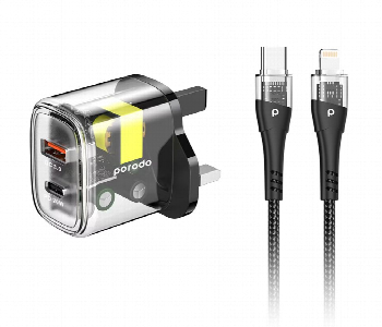 Express Delivery - Porodo Dual Transparent Charger With Usb C To Lightning Cable 1.2M  Black - ID 7148266