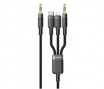 Express Delivery - Porodo Multi Device Aux 3.5Mm Type C Cable With Lightning And Aux Connector Black  1.2M - ID 7148360