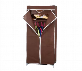 Quality Portable Fabric Wardrobe Closet Brown Front View - ID 7148594