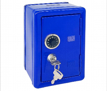 Metal Strap Lock  Mini Cash Box  Blue Front View - ID 7148747